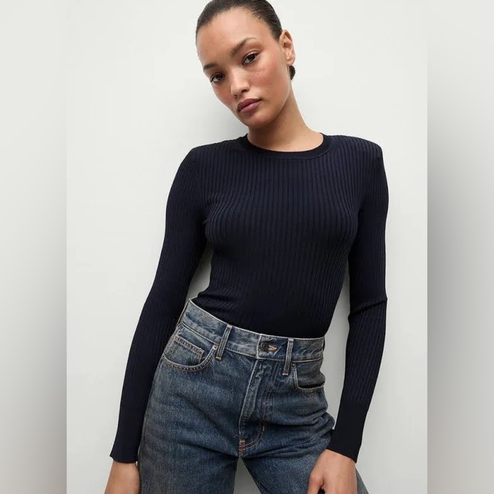 NEW Veronica Beard - Acara crew neck black ribbed Pullover XL
